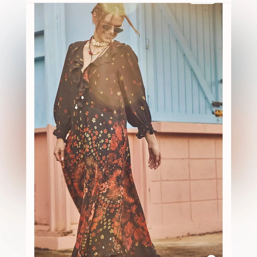 Free People Talsey Black Floral Maxi Dress Size X-Small - Picture 4 of 12